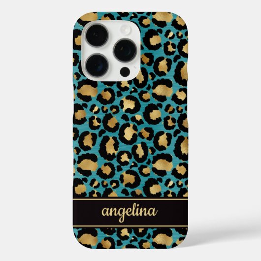 Coques Case-Mate iPhone Gold Foil On Teal Leopard Print Monogrammed (Verso)