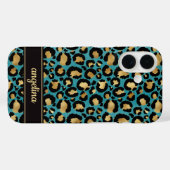 Coques Case-Mate iPhone Gold Foil On Teal Leopard Print Monogrammed (Verso (horizontal))