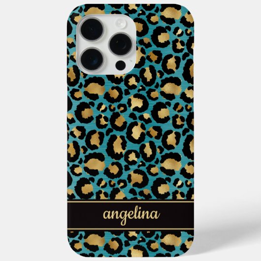 Coques Case-Mate iPhone Gold Foil On Teal Leopard Print Monogrammed (Verso)