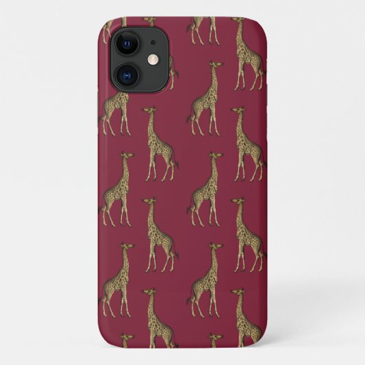 Coques Case-Mate iPhone Gold Giraffe élégant Bourgogne moderne chic élégan (Dos)