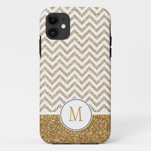 Coques Case-Mate iPhone Gold Glam Faux Parties scintillant Chevron (Dos)