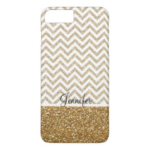 Coque iPhone 8 Plus/7 Plus Gold Glam Faux Parties scintillant Chevron