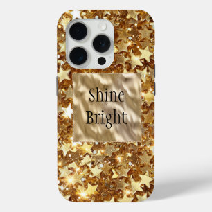 Coque iPhone 15 Pro Gold Glam Stars Confetti