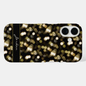 Coques Case-Mate iPhone Gold Glimmer Bokeh Sparkle Lights avec nom (Verso (horizontal))