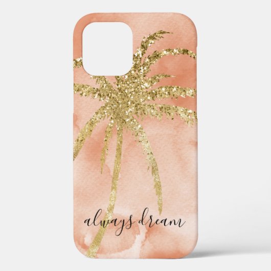 Coques Case-Mate iPhone Gold Glitz Palm Tree Dream Peach Aquarelle (Verso)