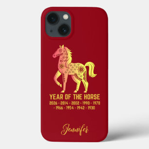 Case-Mate iPhone Case Gold Gradient Année Du Cheval Zodiac Nom Rouge
