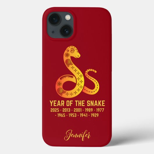 Coques Case-Mate iPhone Gold Gradient Année Du Serpent Zodiac Nom Rouge (Verso)