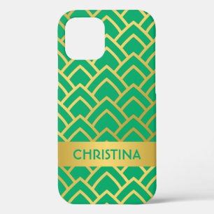 Case-Mate iPhone Case Gold Green Art Deco Nom géométrique personnalisé