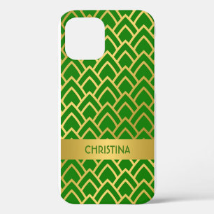 Case-Mate iPhone Case Gold Green Art Deco Nom géométrique personnalisé