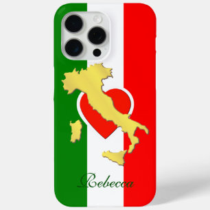Coque iPhone 15 Pro Max Gold Italie Carte Monogramme Italien Drapeau Télép