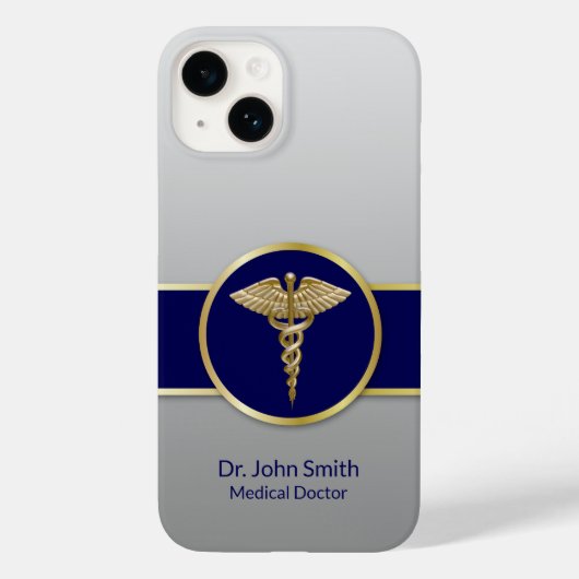 Coques Case-Mate iPhone Gold Médicale Caduceus Professional Blue (Verso)