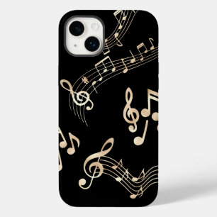 Coque Pour iPhone 14 Plus Gold Music Notes sur Black