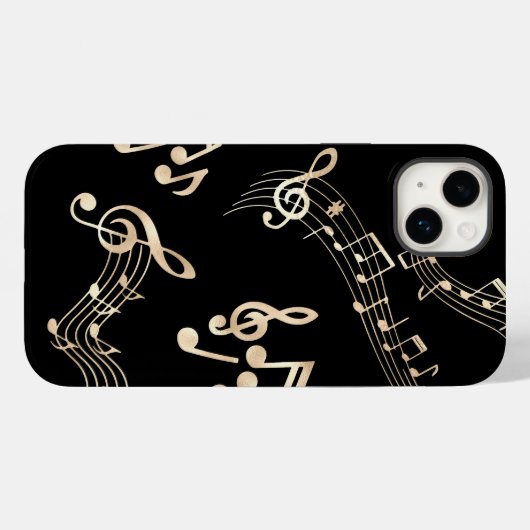 Coques Case-Mate iPhone Gold Music Notes sur Black (Verso (horizontal))