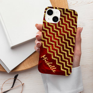 Coques Pour iPhone Gold Red Chevron Personnalisé