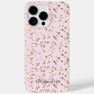 Coque Pour Pour iPhone 14 Pro Max Gold Star Confetti Blush Pink Chic