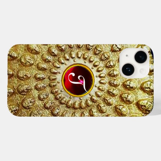 Coques Case-Mate iPhone GOLD THRACIEN DISQUE MONOGRAM Red Ruby Gem (Verso (horizontal))