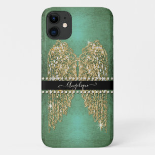 Case-Mate iPhone Case Golden Angel Wings Neo Mint Aqua Diamond Jewings