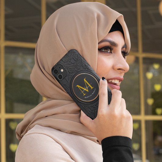 Coques Case-Mate iPhone Golden & Black Modern Script Bold Monogramme initi