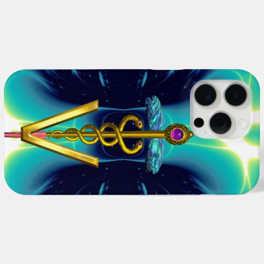 Coques Case-Mate iPhone GOLDEN CADUCEUS VETERINARY SYMBOLE / Teal Blue (Verso (horizontal))