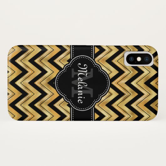 Coques Case-Mate iPhone Golden Chevron Motif Noir Blanc Monogramme (Dos (Horizontal))