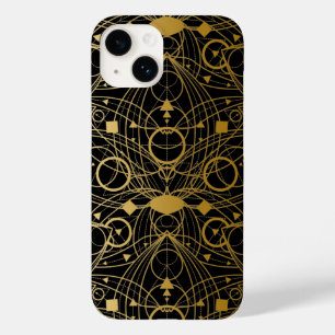 Coque Pour iPhone 14 Golden Classy Lotus Line Art Noir