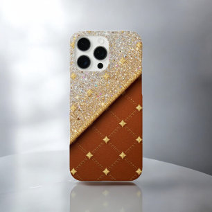 Coques iPhone 16 Pro Max Golden Glimmer - Parties scintillant & cuir