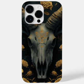Coque Pour Pour iPhone 14 Pro Max Golden Goat Skull and gold Roses