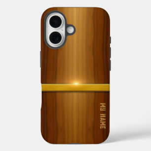 Coques iPhone 16 Golden Line Luxury Wood