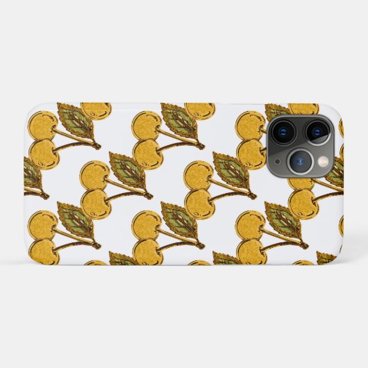 Coques Case-Mate iPhone Golden Metallic Cherries Pattern (Dos (Horizontal))
