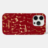 Coques Case-Mate iPhone Golden Musical Notes sur l'Arrière - plan rouge pr (Verso (horizontal))