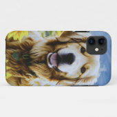 Coques Case-Mate iPhone Golden Retriever dans un champ de tournesol (Dos (Horizontal))