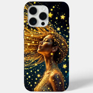 Coque iPhone 15 Pro Max Golden stardust mode beauté fille ciel brillant