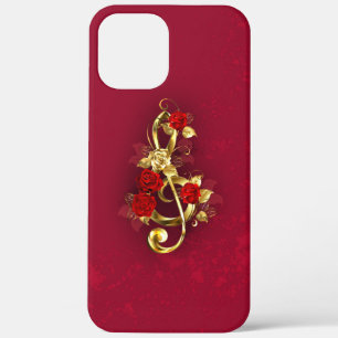 Case-Mate iPhone Case Golden Treble Clef avec fleurs Roses