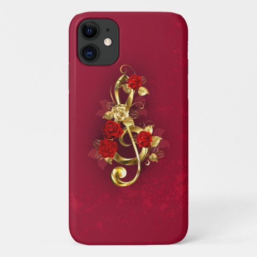 Coques Case-Mate iPhone Golden Treble Clef avec fleurs Roses (Dos)