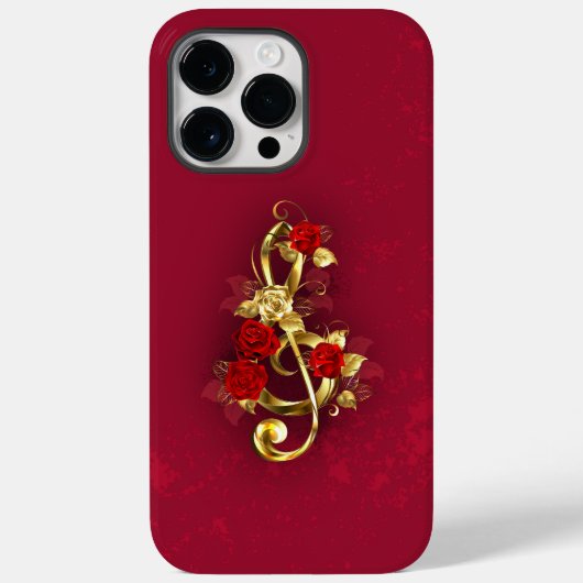 Coques Case-Mate iPhone Golden Treble Clef avec fleurs Roses (Verso)