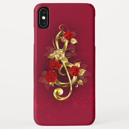 Coques Case-Mate iPhone Golden Treble Clef avec fleurs Roses (Dos)