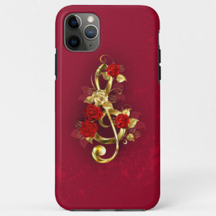 Case-Mate iPhone Case Golden Treble Clef avec fleurs Roses