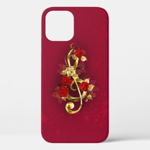 Case-Mate iPhone Case Golden Treble Clef avec fleurs Roses