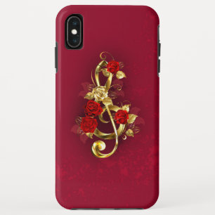 Case-Mate iPhone Case Golden Treble Clef avec fleurs Roses