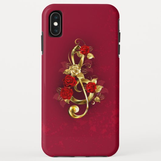Coques Case-Mate iPhone Golden Treble Clef avec fleurs Roses (Dos)