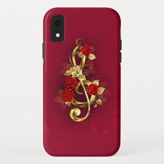 Coques Case-Mate iPhone Golden Treble Clef avec fleurs Roses (Dos)