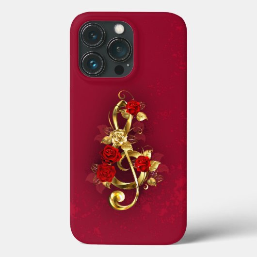 Coques Case-Mate iPhone Golden Treble Clef avec fleurs Roses (Verso)