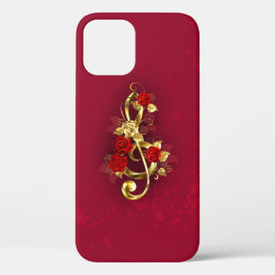 Case-Mate iPhone Case Golden Treble Clef avec fleurs Roses