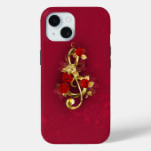 Coques Case-Mate iPhone Golden Treble Clef avec fleurs Roses (Verso)