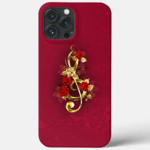 Case-Mate iPhone Case Golden Treble Clef avec fleurs Roses
