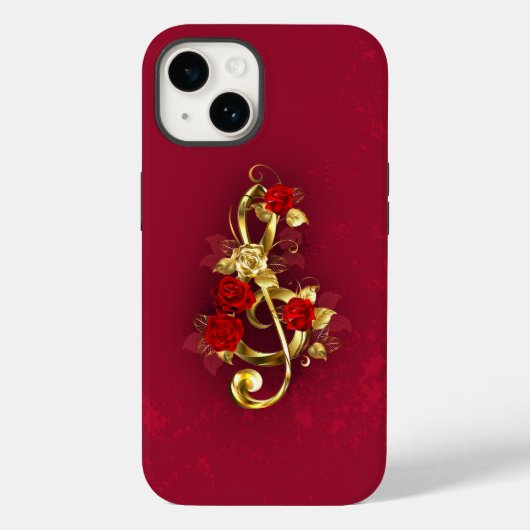 Coques Case-Mate iPhone Golden Treble Clef avec fleurs Roses (Verso)