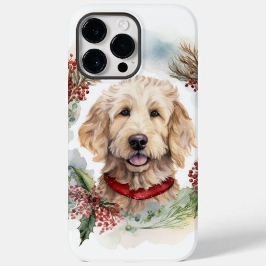 Coques Case-Mate iPhone Goldendoodle Christmas Wreath Festive Pup (Verso)