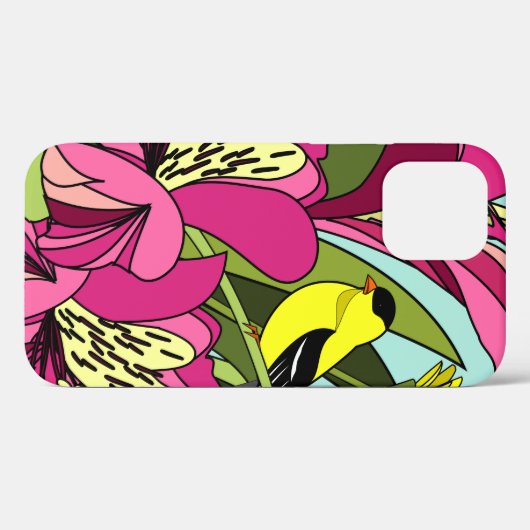 Coques Case-Mate iPhone Goldfinch et fleurs (Verso (horizontal))