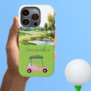 Coques iPhone 16 Pro Golf pittoresque Pink Golf Cart