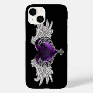 Coque Pour iPhone 14 Goth Coeur pourpre avec Ange Ailes